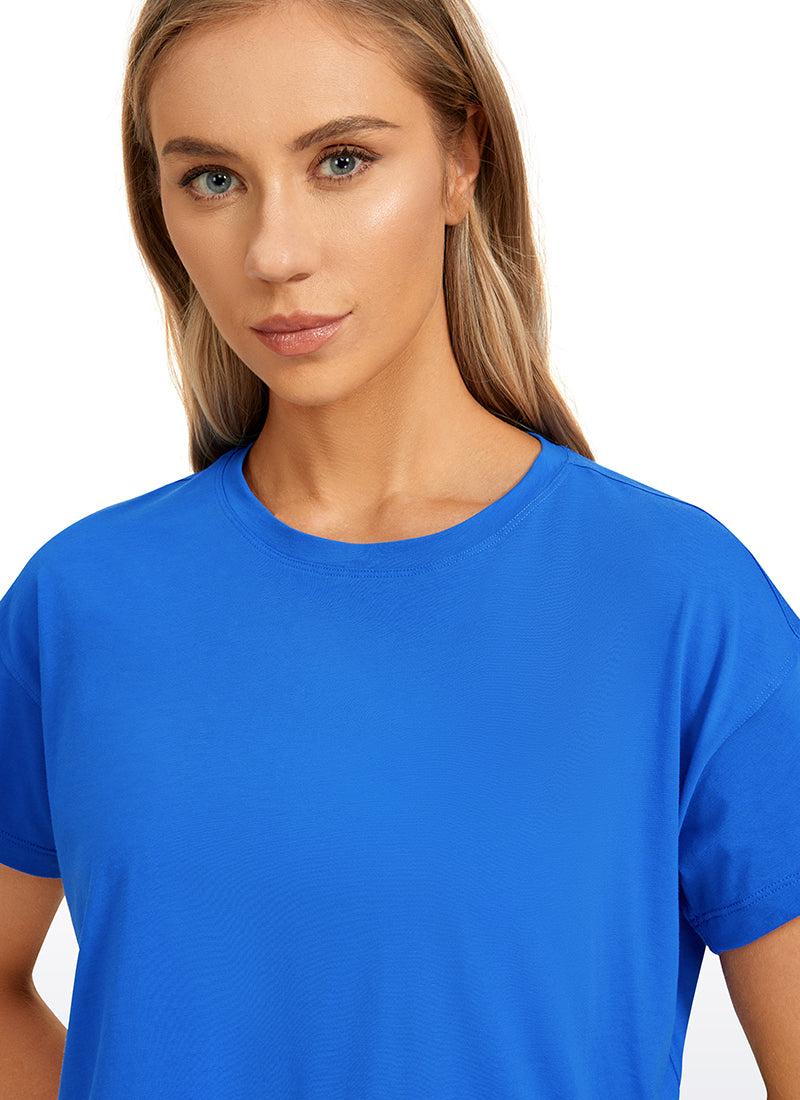 Pima Cotton Short Sleeves Cropped Crew Neck