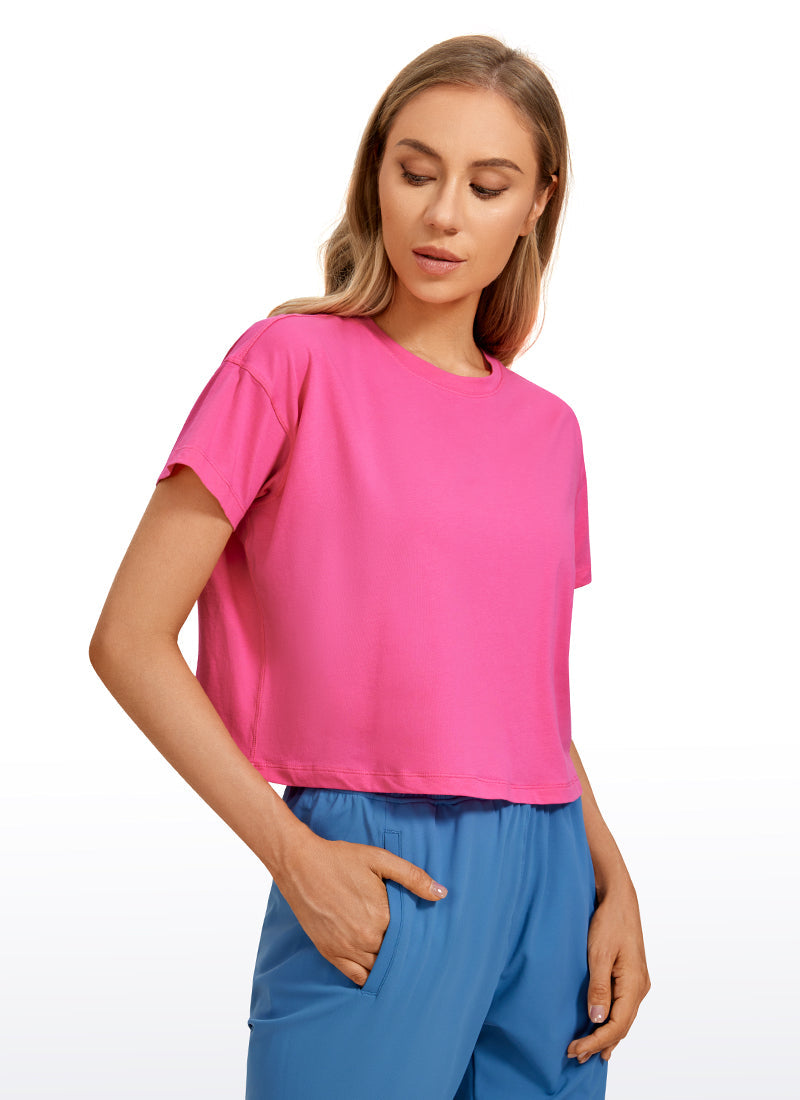 Pima Cotton Short Sleeves Cropped Crew Neck