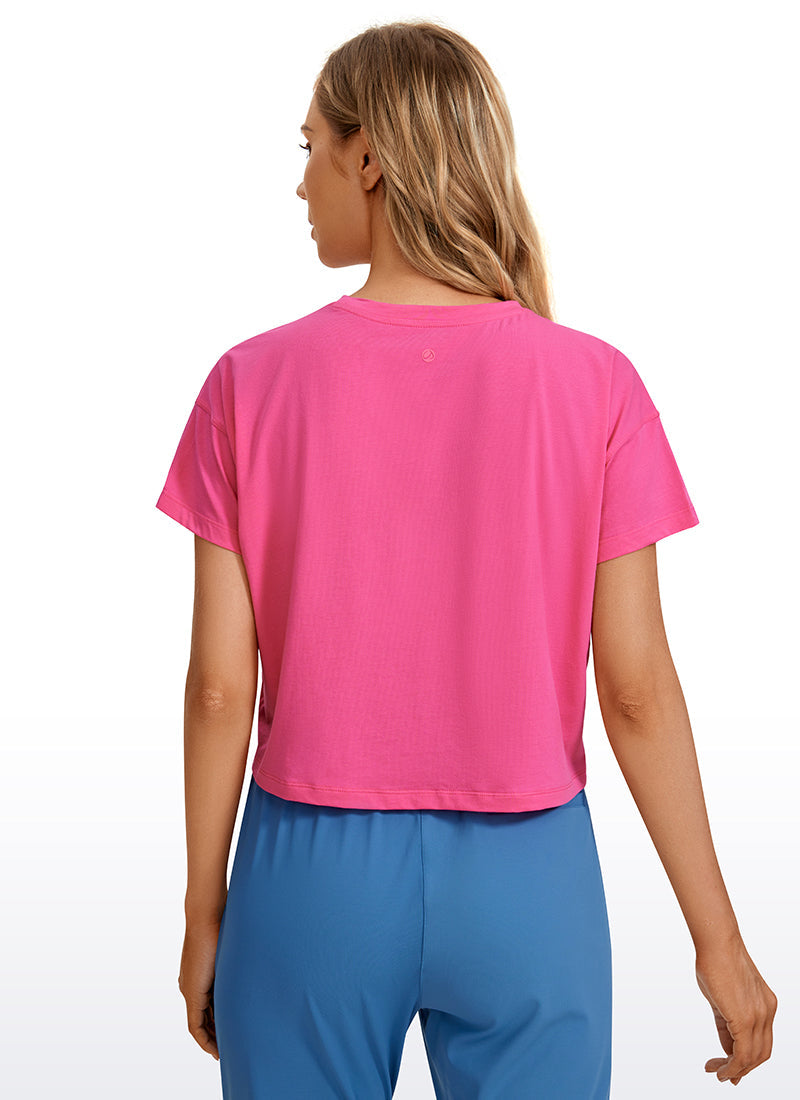 Pima Cotton Short Sleeves Cropped Crew Neck