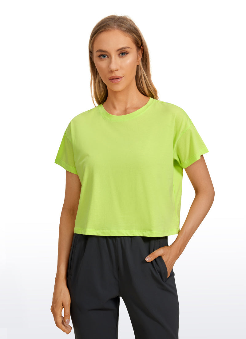 Pima Cotton Short Sleeves Cropped Crew Neck