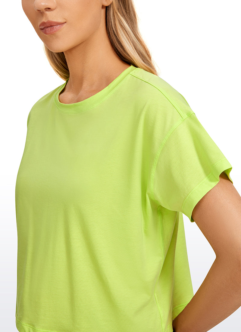 Pima Cotton Short Sleeves Cropped Crew Neck