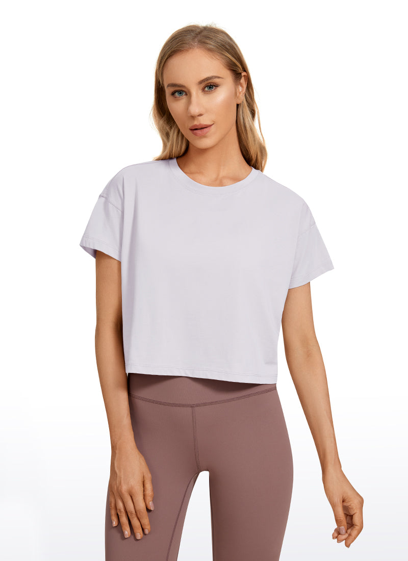 Pima Cotton Short Sleeves Cropped Crew Neck