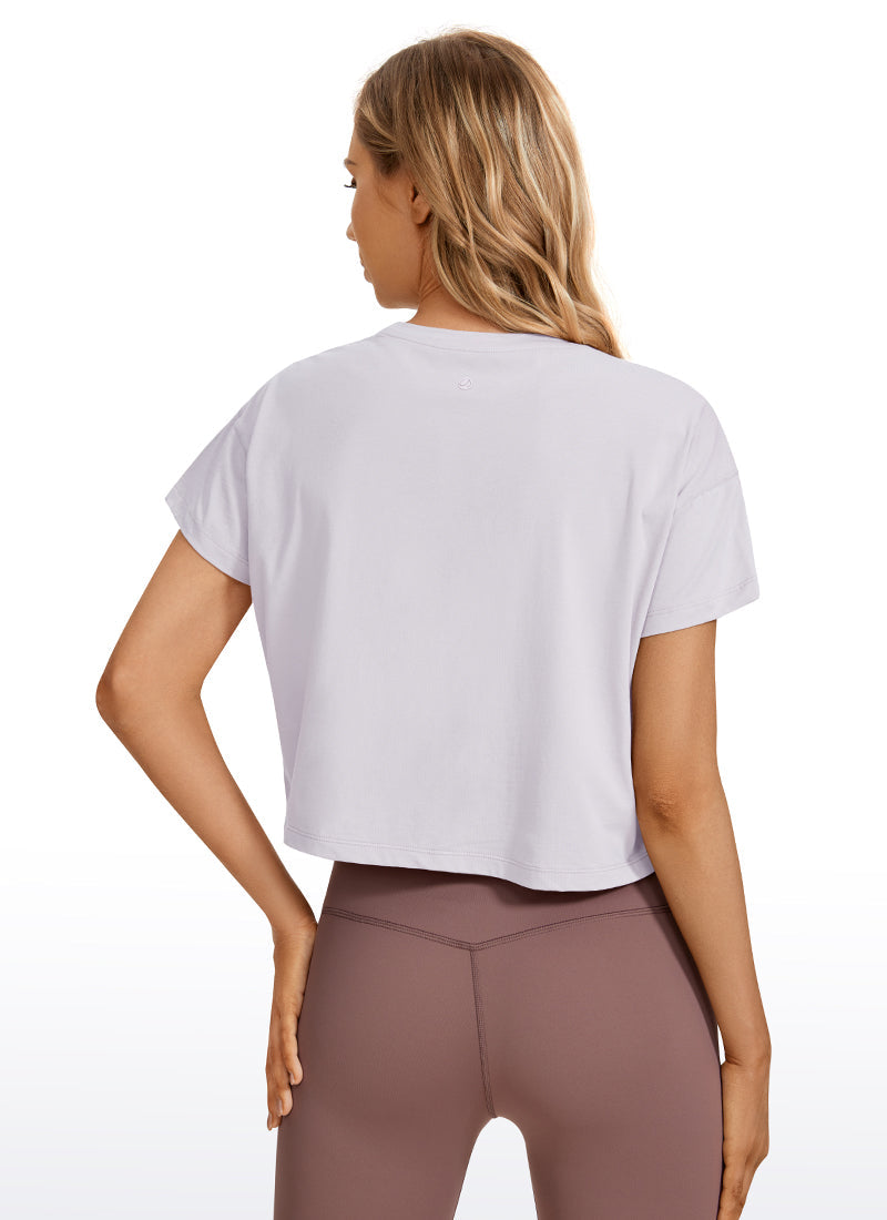 Pima Cotton Short Sleeves Cropped Crew Neck