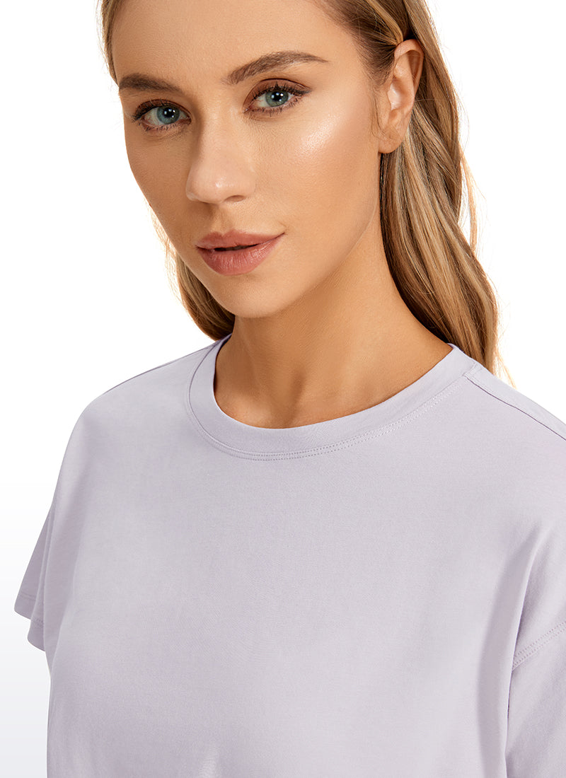 Pima Cotton Short Sleeves Cropped Crew Neck