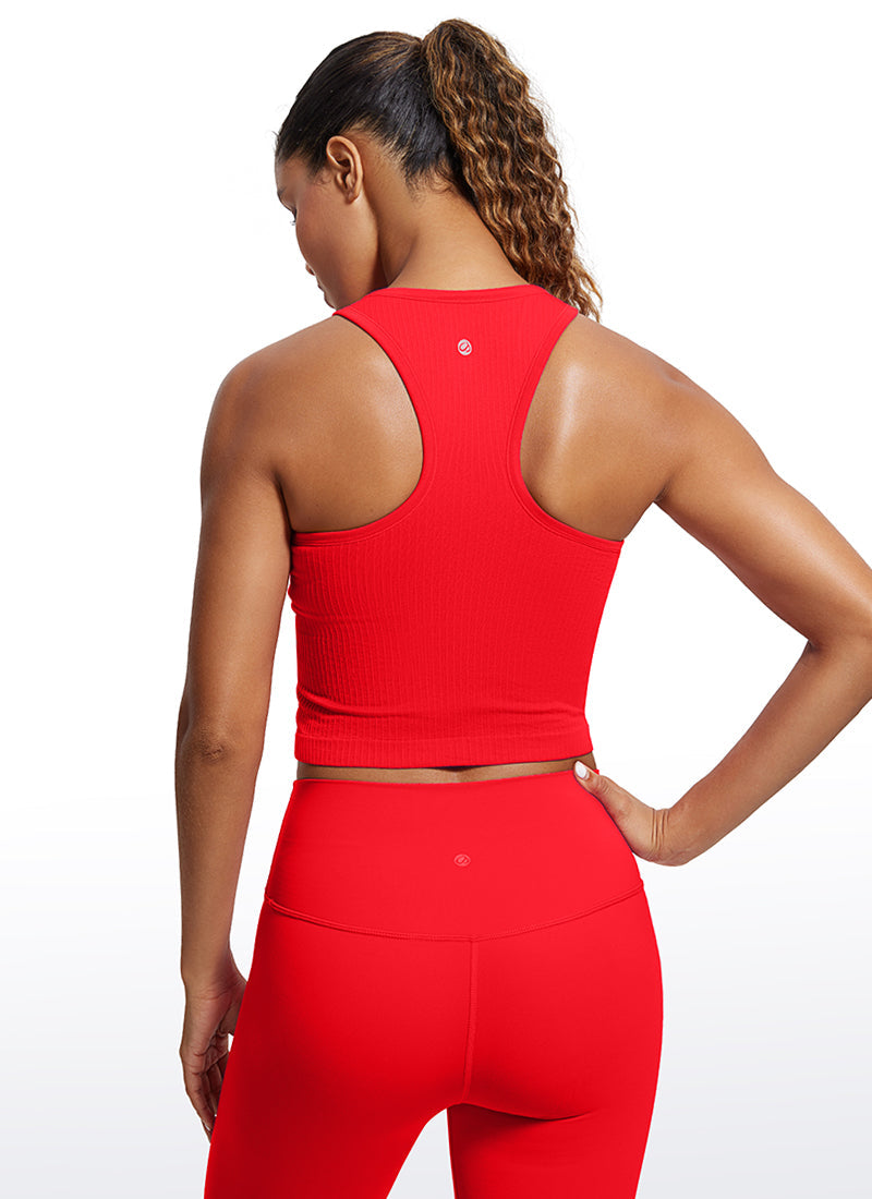Seamless Ribbed Longline High Neck Crop Tank Racerback
