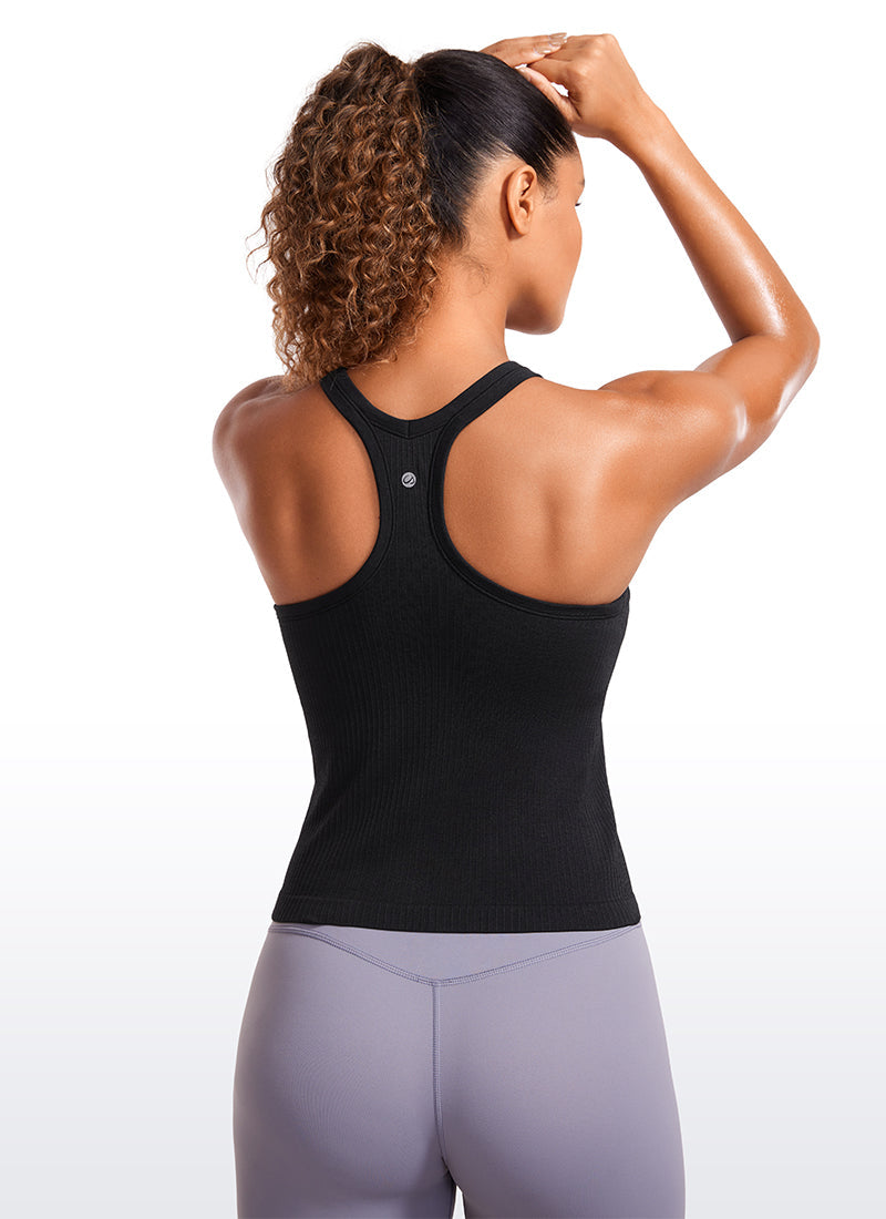 Seamless Ribbed Waist Length Y Back Tanks