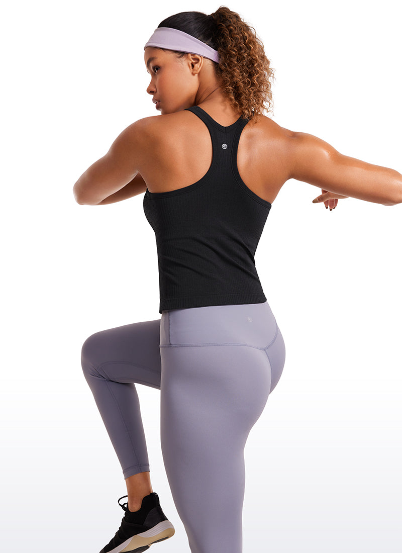 Seamless Ribbed Waist Length Y Back Tanks