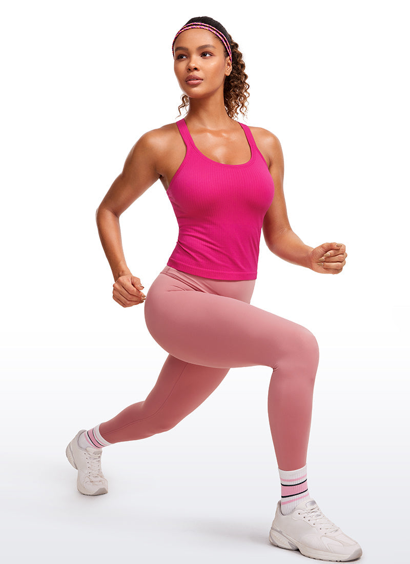 Seamless Ribbed Waist Length Y Back Tanks