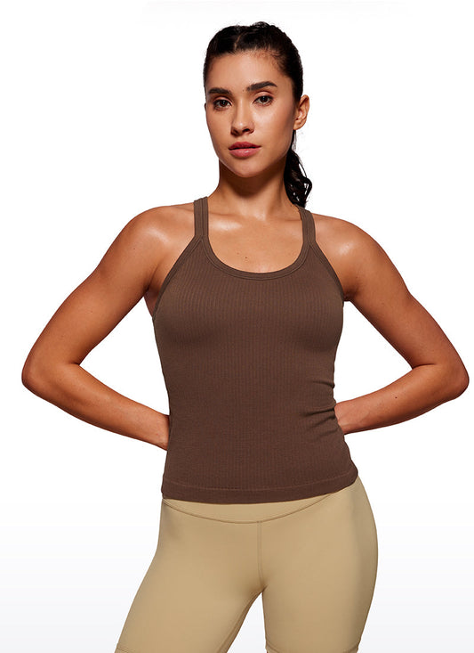 Seamless Ribbed Waist Length Y Back Tanks