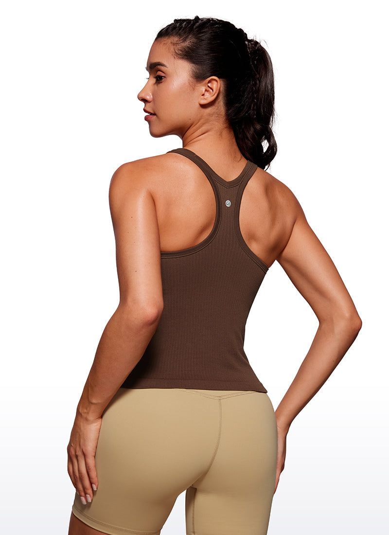 Seamless Ribbed Waist Length Y Back Tanks