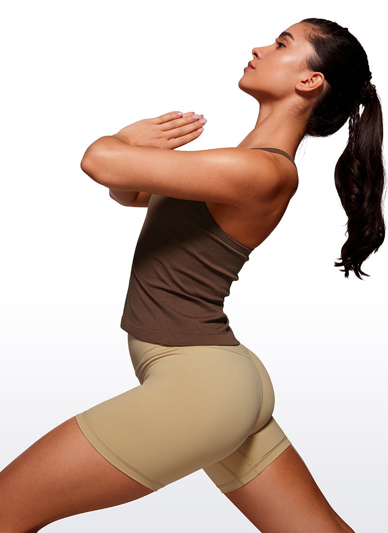 Seamless Ribbed Waist Length Y Back Tanks