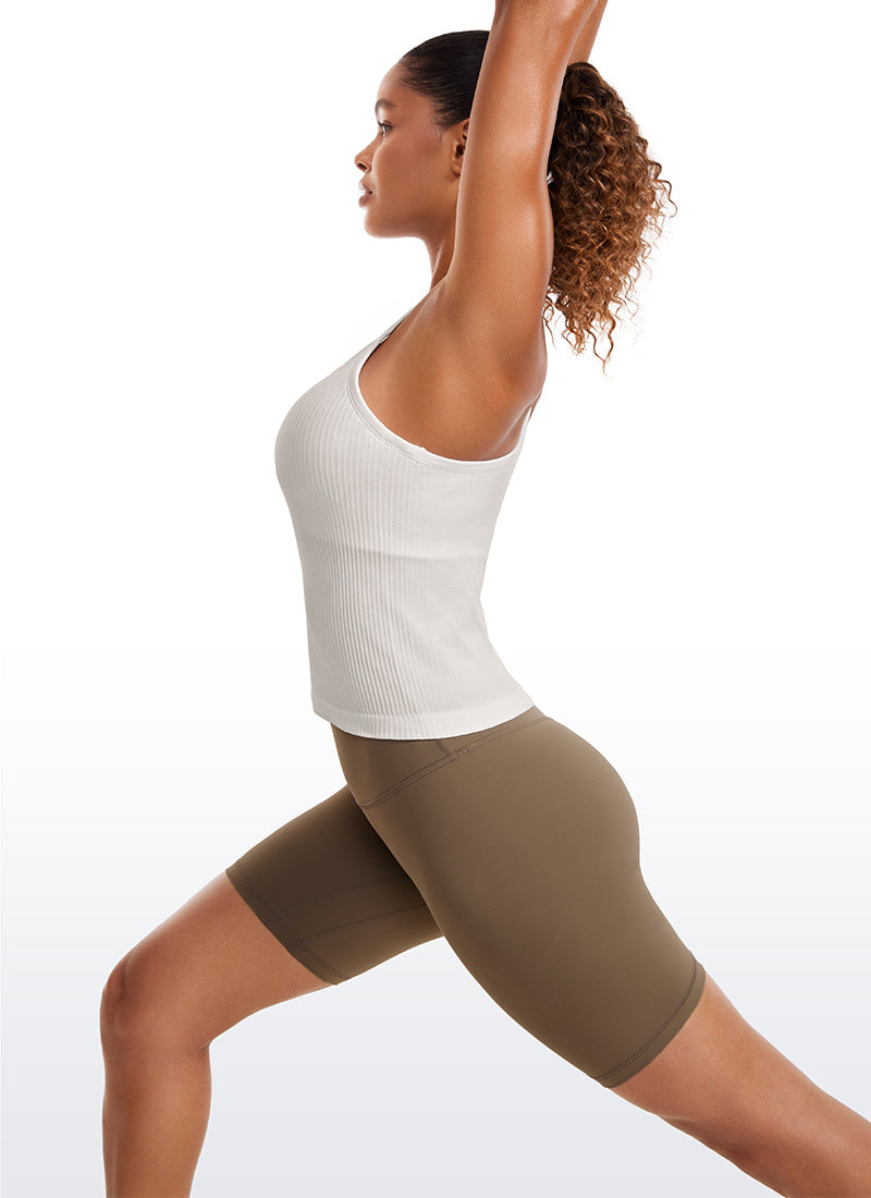 Seamless Ribbed Waist Length Y Back Tanks