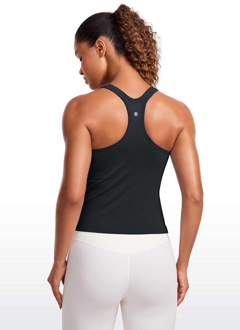 Seamless Ribbed Waist Length Y Back Tanks