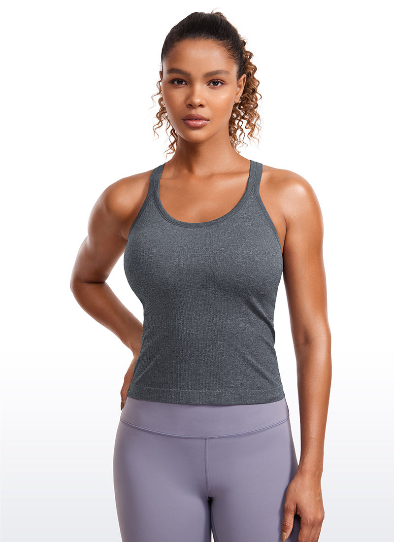 Seamless Ribbed Waist Length Y Back Tanks
