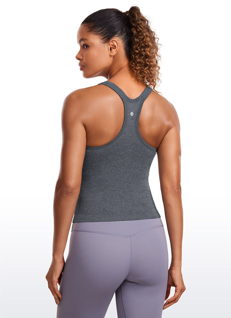 Seamless Ribbed Waist Length Y Back Tanks