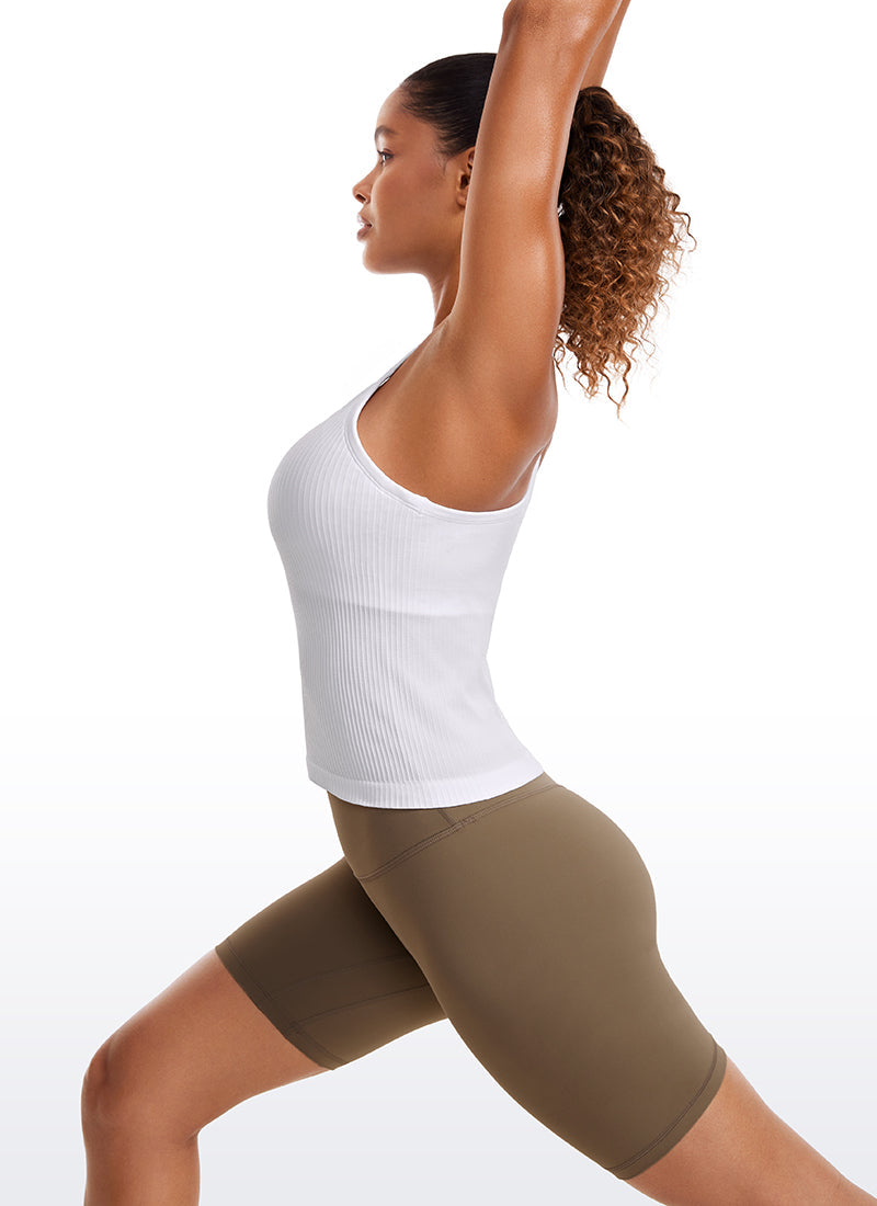 Seamless Ribbed Waist Length Y Back Tanks