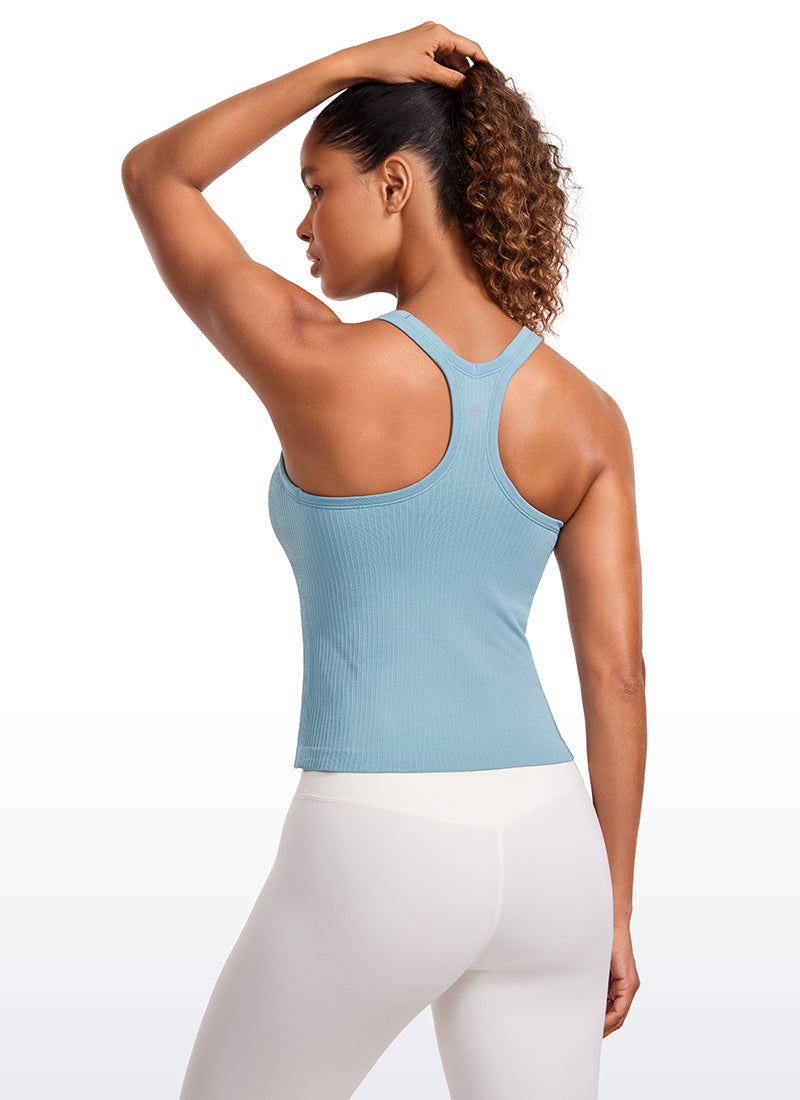 Seamless Ribbed Waist Length Y Back Tanks