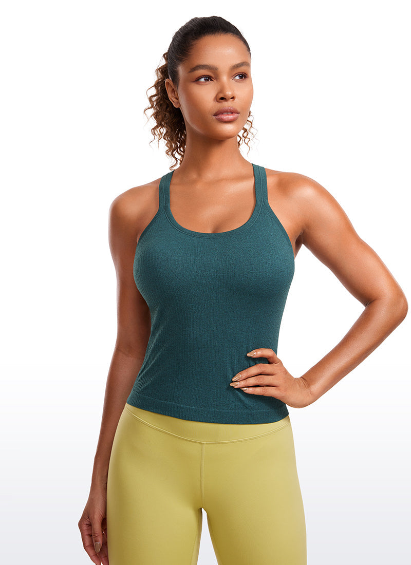 Seamless Ribbed Waist Length Y Back Tanks