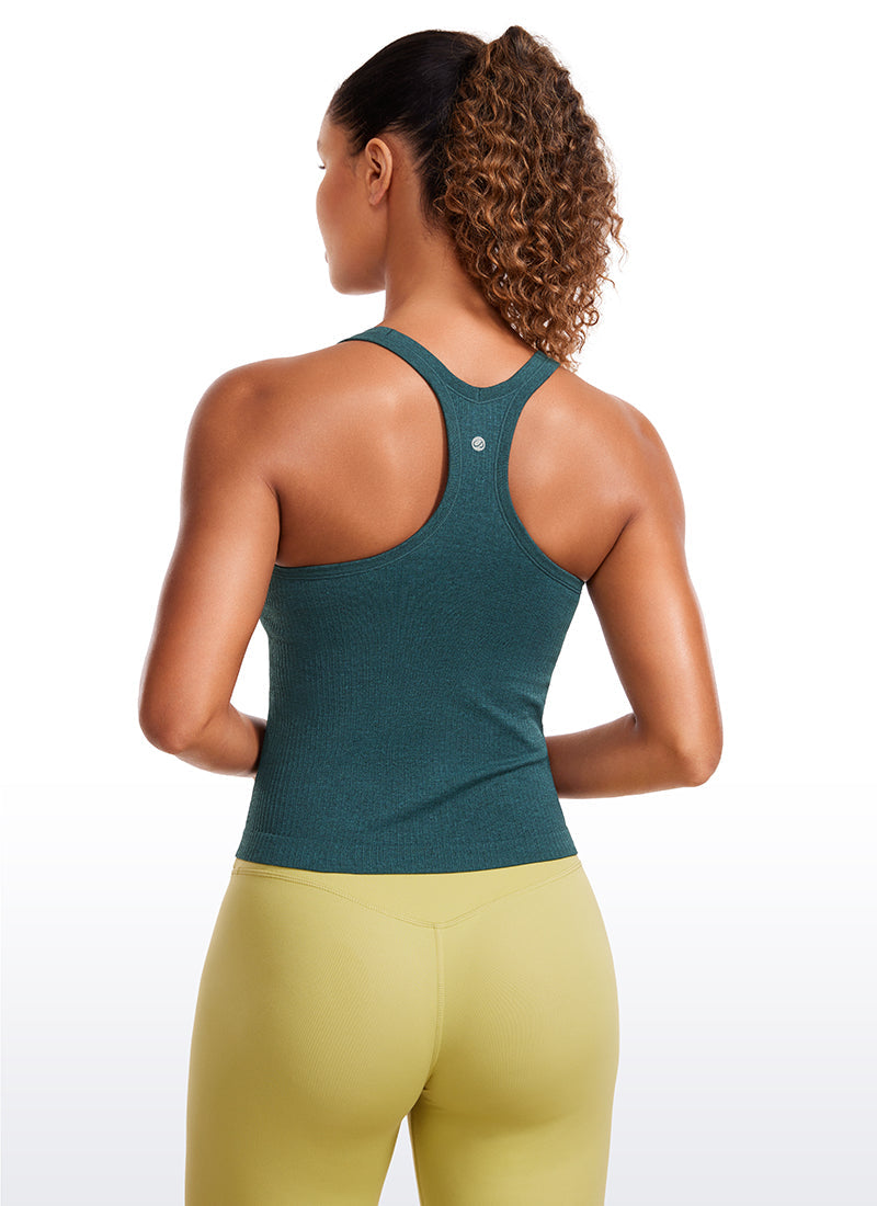 Seamless Ribbed Waist Length Y Back Tanks