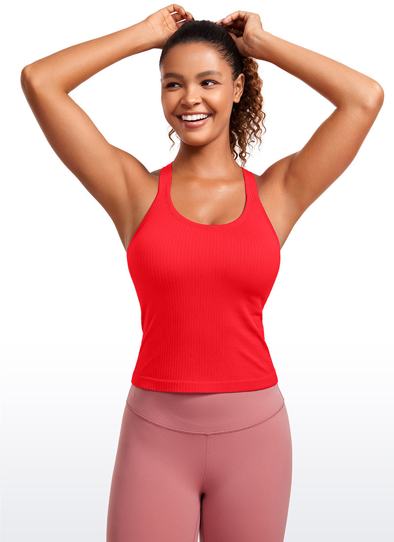 Seamless Ribbed Waist Length Y Back Tanks