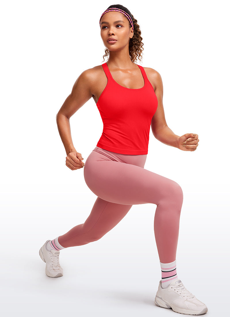 Seamless Ribbed Waist Length Y Back Tanks