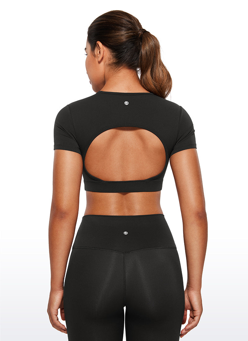 Butterluxe Open Back Cropped Short Sleeves