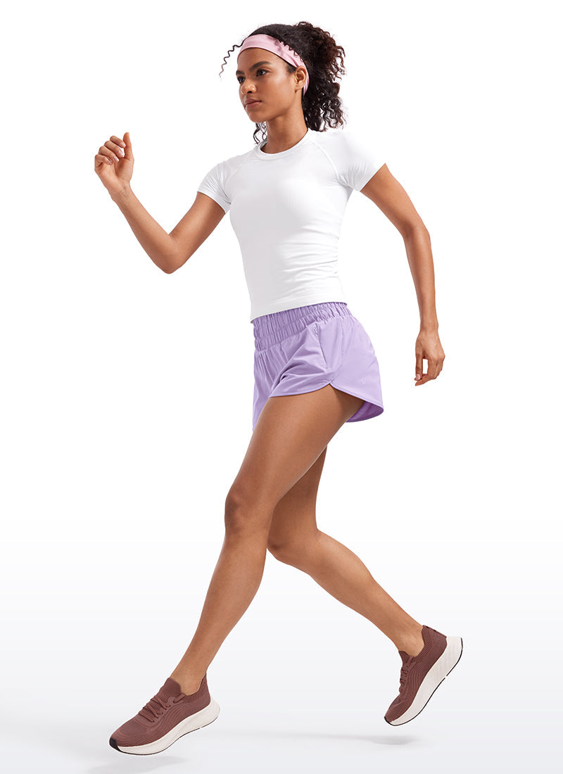 Feathery-Fit Soft High Waisted Dolphin Running Shorts With Zipper Pocket 3''