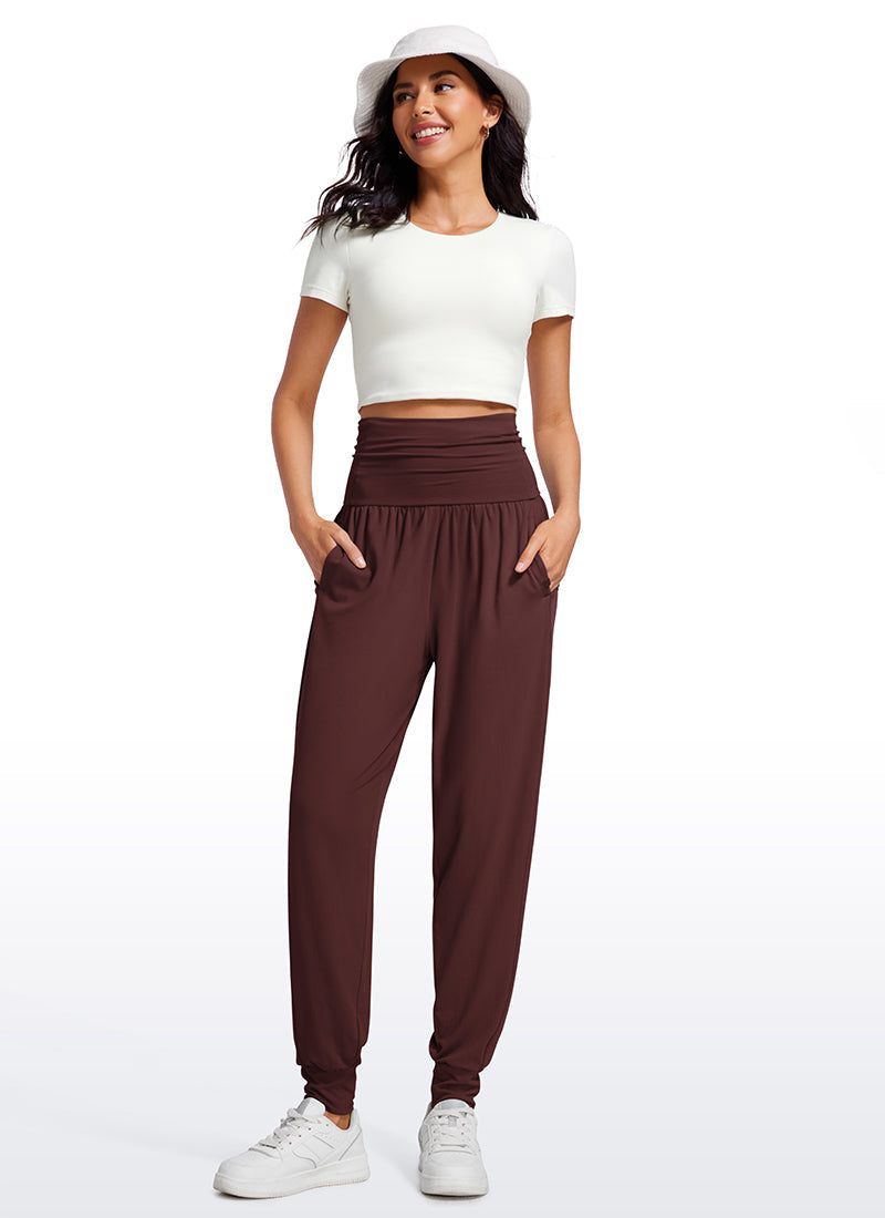 Brushed High Rise Harem Joggers Pants with Pockets 27''