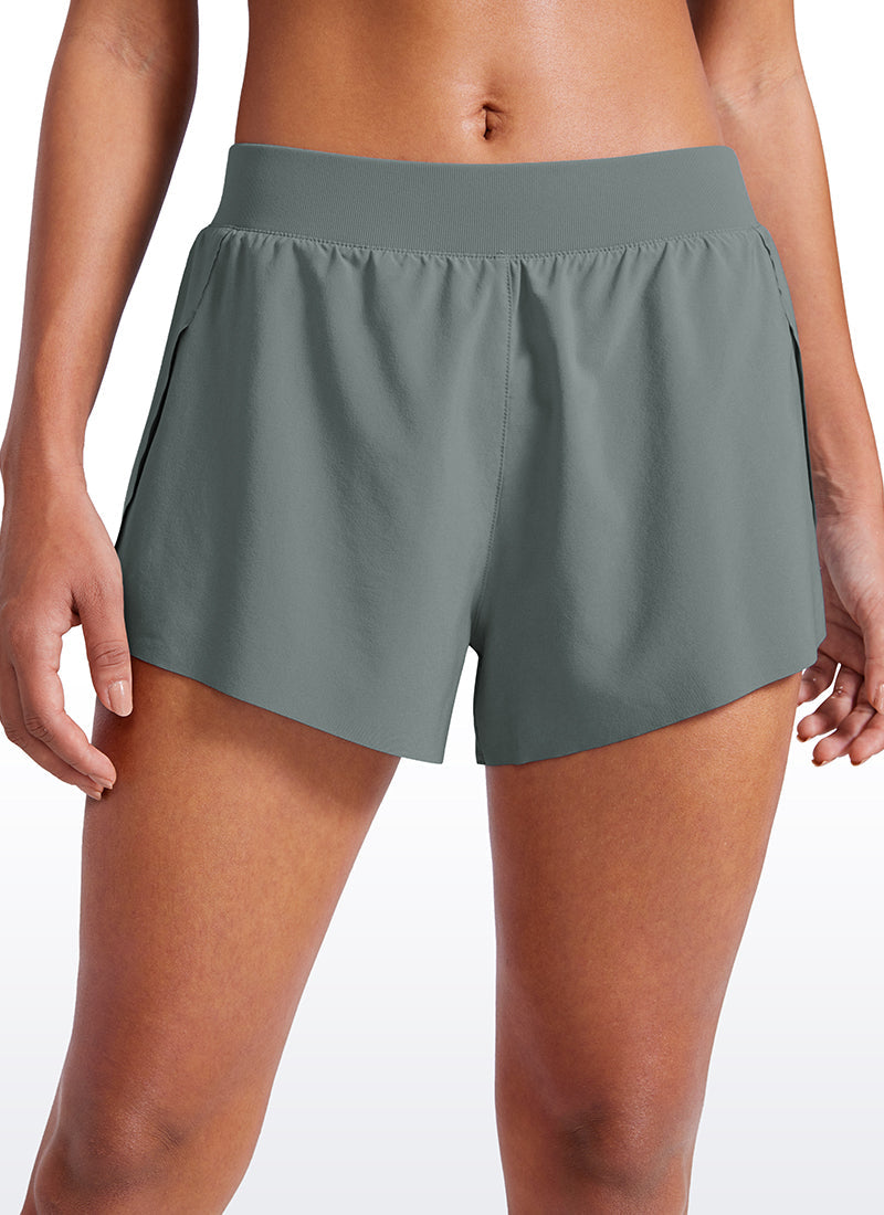 Feathery-Fit Soft Low Waisted V Split Mesh Lined Shorts 2.5''