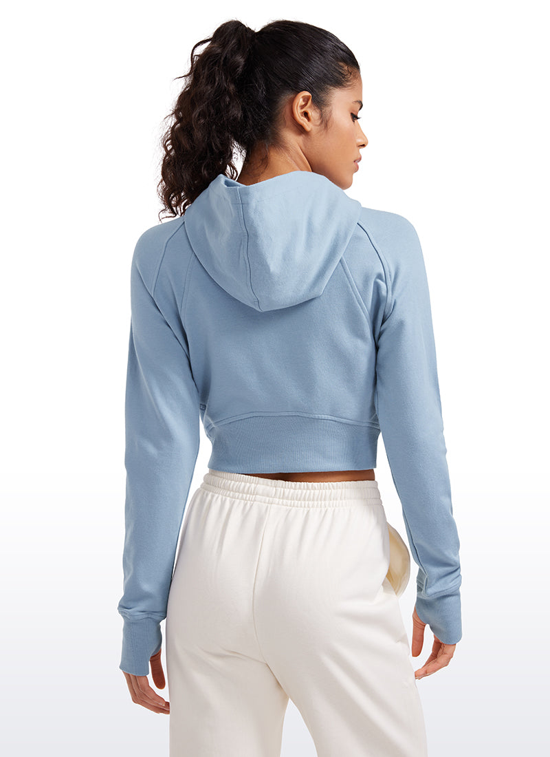 Amenity Cropped Full Zip Hoodies with Thumb Holes