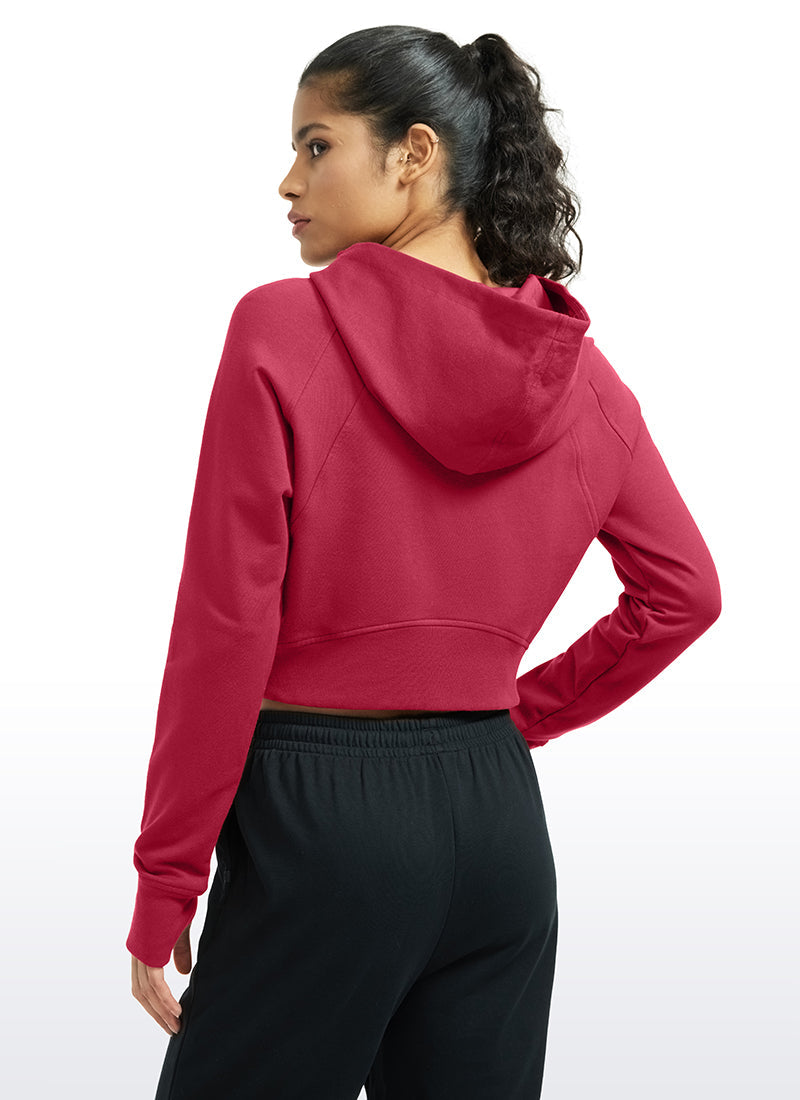 Amenity Cropped Full Zip Hoodies with Thumb Holes
