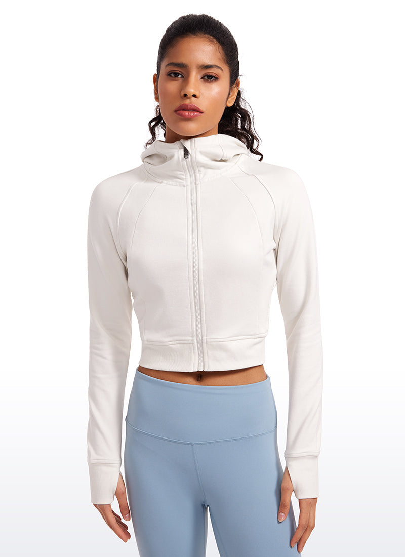 Amenity Cropped Full Zip Hoodies with Thumb Holes
