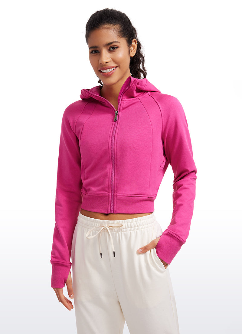 Amenity Cropped Full Zip Hoodies with Thumb Holes