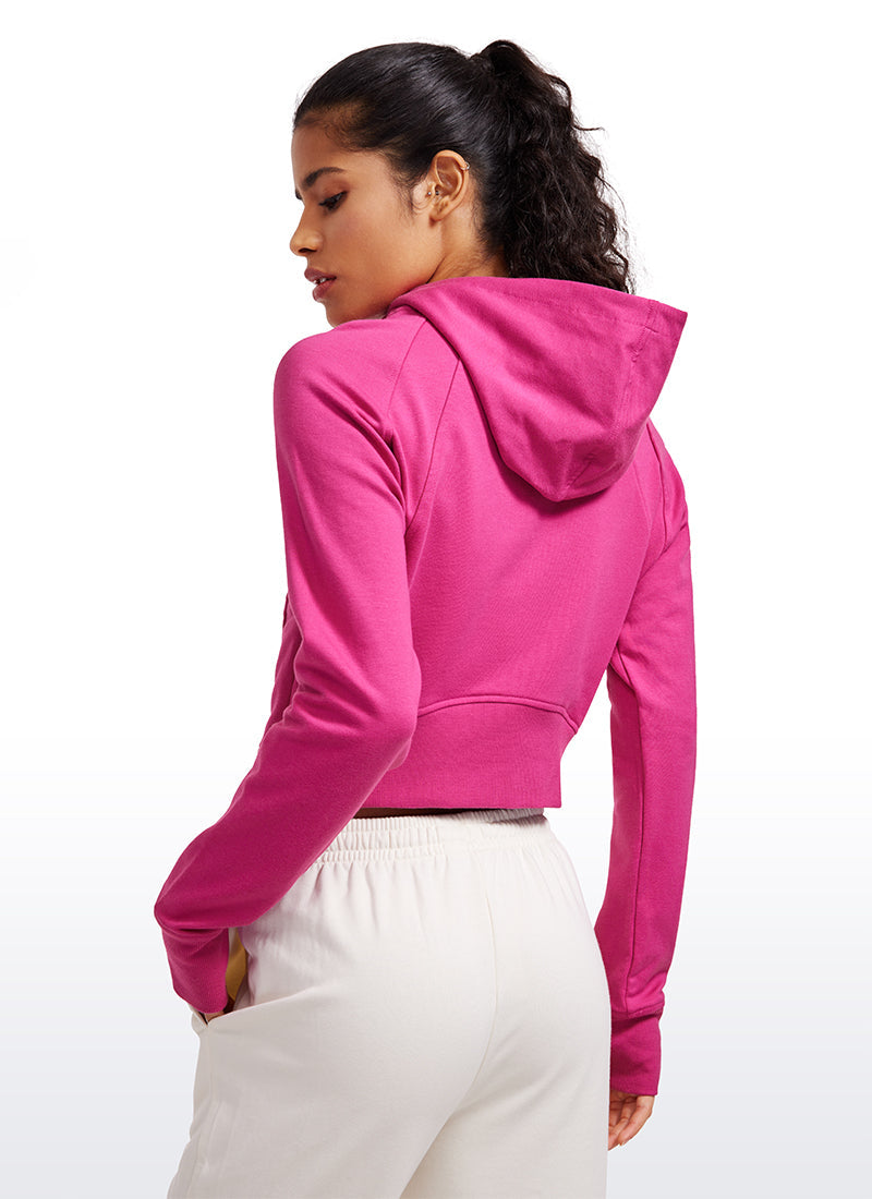 Amenity Cropped Full Zip Hoodies with Thumb Holes