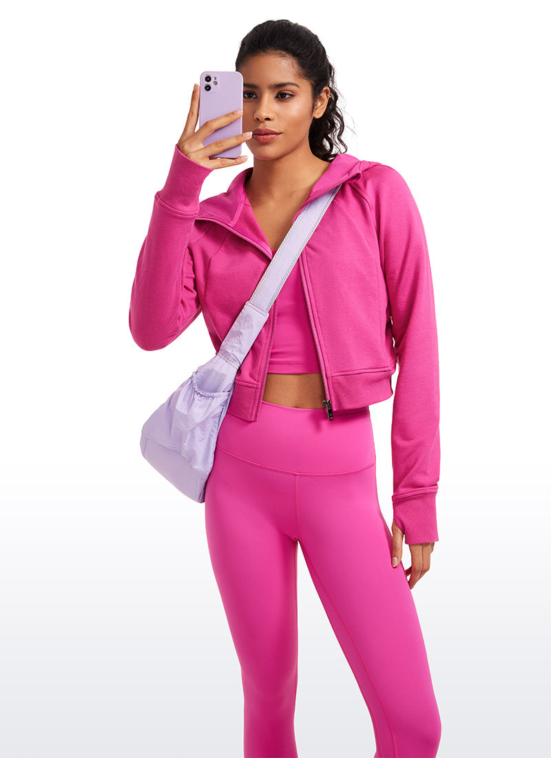 Amenity Cropped Full Zip Hoodies with Thumb Holes