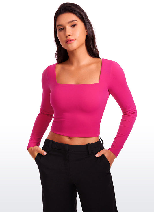 Butterluxe Double Lined Cropped Long Sleeves Square Neck